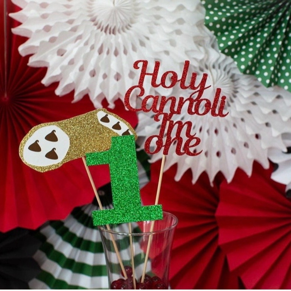Holy Cannoli First Birthday Glitter Cake Topper/Centerpiece
